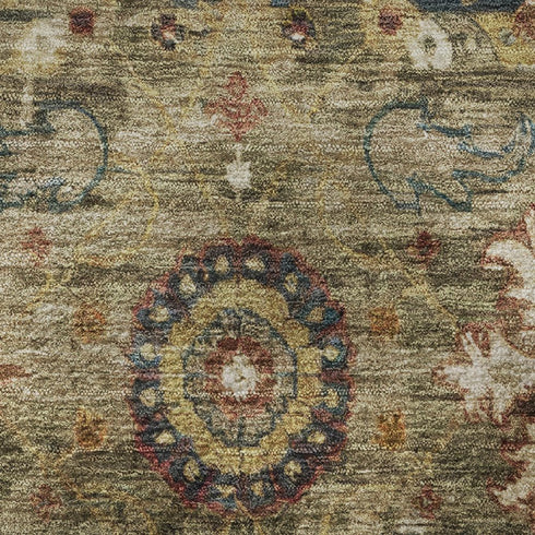 9' X 12' Brown Blue And Gold Oriental Washable Area Rug With UV Protection
