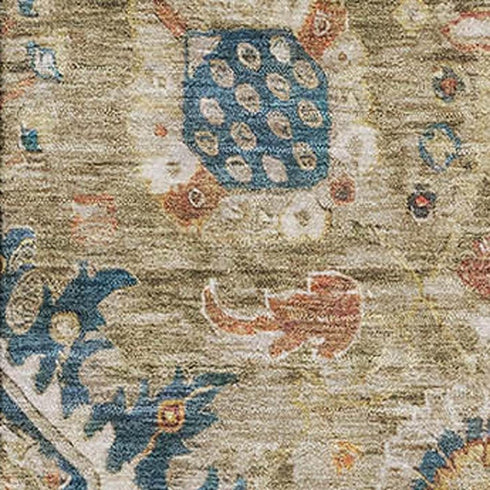 9' X 12' Brown Blue And Gold Oriental Washable Area Rug With UV Protection