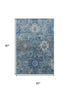 5' X 8' Blue Rust And Ivory Oriental Washable Area Rug With UV Protection