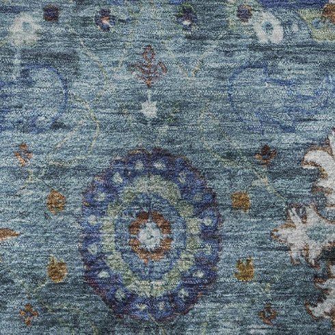 5' X 8' Blue Rust And Ivory Oriental Washable Area Rug With UV Protection