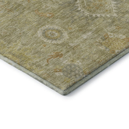 8' Sage Copper And Ivory Oriental Washable Round Rug With UV Protection