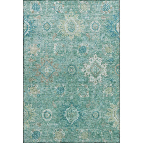 8' X 10' Teal Copper And Ivory Oriental Washable Area Rug With UV Protection