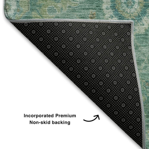 8' X 10' Teal Copper And Ivory Oriental Washable Area Rug With UV Protection