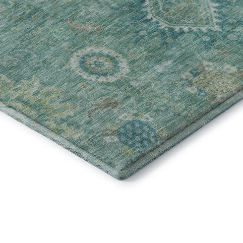 8' X 10' Teal Copper And Ivory Oriental Washable Area Rug With UV Protection