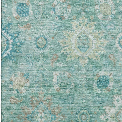 8' X 10' Teal Copper And Ivory Oriental Washable Area Rug With UV Protection