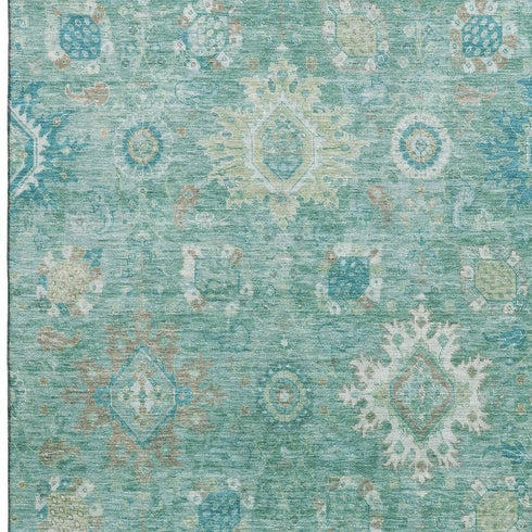 8' X 10' Teal Copper And Ivory Oriental Washable Area Rug With UV Protection