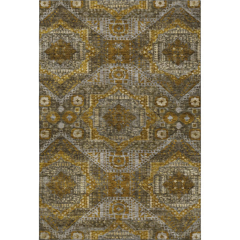 9' X 12' Brown Gold And Beige Abstract Geometric Washable Area Rug With UV Protection