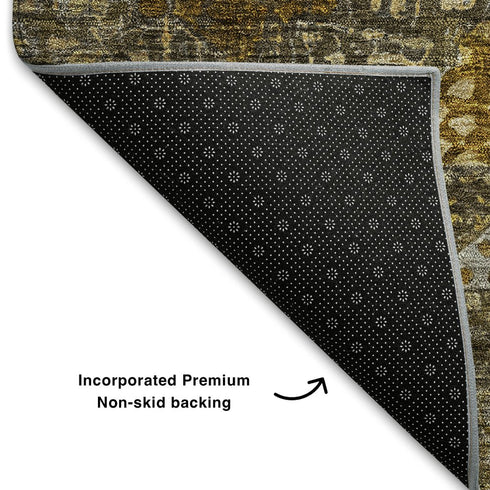 9' X 12' Brown Gold And Beige Abstract Geometric Washable Area Rug With UV Protection
