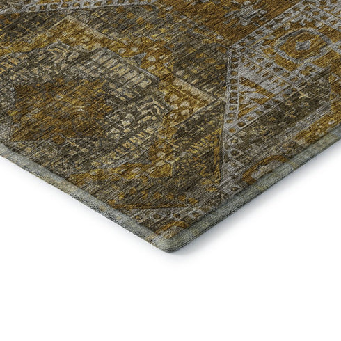 9' X 12' Brown Gold And Beige Abstract Geometric Washable Area Rug With UV Protection