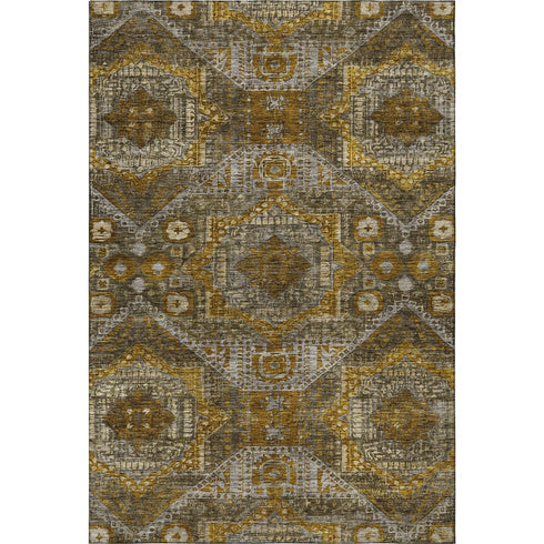 9' X 12' Brown Gold And Beige Abstract Geometric Washable Area Rug With UV Protection