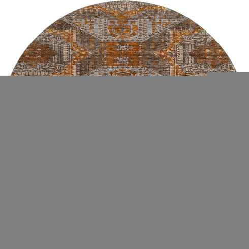 8' Copper Rust And Beige Abstract Geometric Washable Round Rug With UV Protection