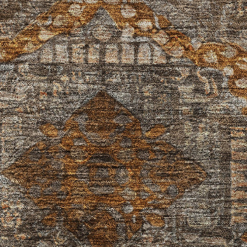 8' Copper Rust And Beige Abstract Geometric Washable Round Rug With UV Protection