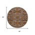 8' Copper Rust And Beige Abstract Geometric Washable Round Rug With UV Protection