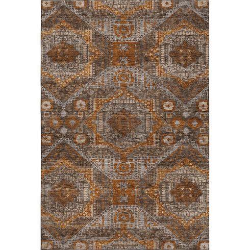 8' X 10' Copper Rust And Beige Abstract Geometric Washable Area Rug With UV Protection