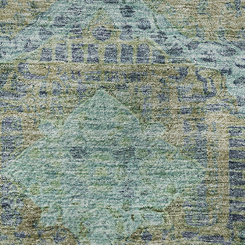 5' X 8' Green Blue And Beige Abstract Geometric Washable Area Rug With UV Protection