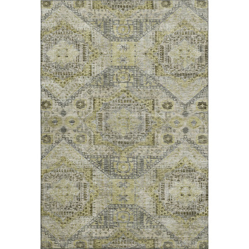 5' X 8' Khaki Beige And Gray Abstract Geometric Washable Area Rug With UV Protection
