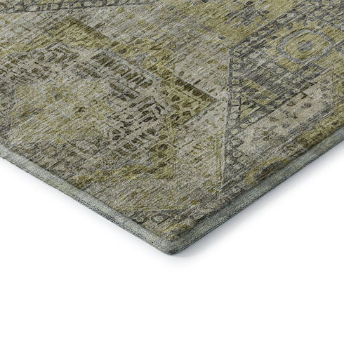 5' X 8' Khaki Beige And Gray Abstract Geometric Washable Area Rug With UV Protection