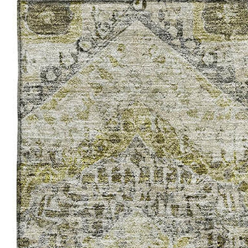 5' X 8' Khaki Beige And Gray Abstract Geometric Washable Area Rug With UV Protection