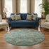 8' Sage And Blue Abstract Geometric Washable Round Rug With UV Protection