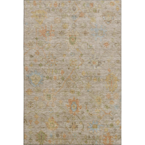 5' X 8' Beige Orange And Blue Floral Washable Area Rug With UV Protection