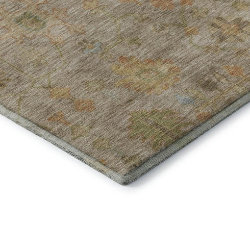 5' X 8' Beige Orange And Blue Floral Washable Area Rug With UV Protection