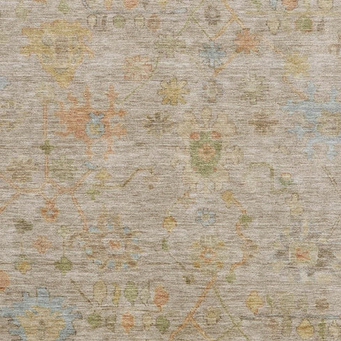 8' X 10' Beige Orange And Blue Floral Washable Area Rug With UV Protection