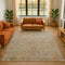 9' X 12' Beige Orange And Blue Floral Washable Area Rug With UV Protection