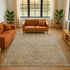 9' X 12' Beige Orange And Blue Floral Washable Area Rug With UV Protection