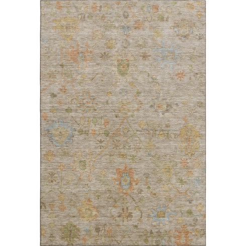 9' X 12' Beige Orange And Blue Floral Washable Area Rug With UV Protection
