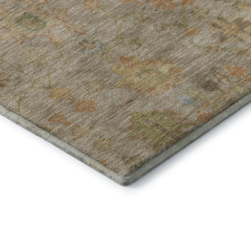 9' X 12' Beige Orange And Blue Floral Washable Area Rug With UV Protection