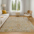 9' X 12' Beige Orange And Blue Floral Washable Area Rug With UV Protection
