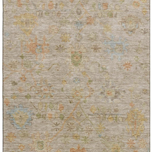 9' X 12' Beige Orange And Blue Floral Washable Area Rug With UV Protection