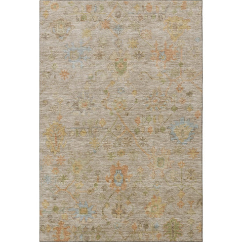 9' X 12' Beige Orange And Blue Floral Washable Area Rug With UV Protection