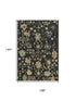 9' X 12' Black Gold And Blue Floral Washable Area Rug With UV Protection