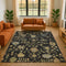 9' X 12' Black Gold And Blue Floral Washable Area Rug With UV Protection