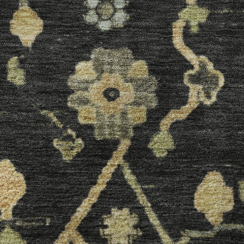 9' X 12' Black Gold And Blue Floral Washable Area Rug With UV Protection
