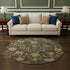 8' Brown Gold And Blue Floral Washable Round Rug With UV Protection