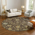 8' Brown Gold And Blue Floral Washable Round Rug With UV Protection