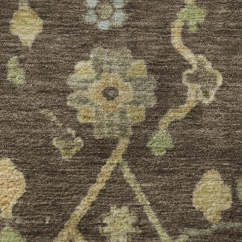 8' Brown Gold And Blue Floral Washable Round Rug With UV Protection