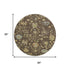 8' Brown Gold And Blue Floral Washable Round Rug With UV Protection