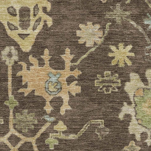8' X 10' Brown Gold And Blue Floral Washable Area Rug With UV Protection