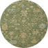 8' Fern Green Gold And Blue Floral Washable Round Rug With UV Protection