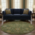 8' Fern Green Gold And Blue Floral Washable Round Rug With UV Protection