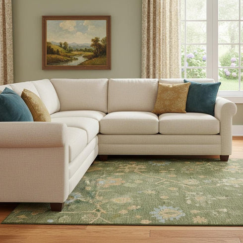 8' X 10' Fern Green Gold And Blue Floral Washable Area Rug With UV Protection