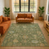 8' X 10' Fern Green Gold And Blue Floral Washable Area Rug With UV Protection