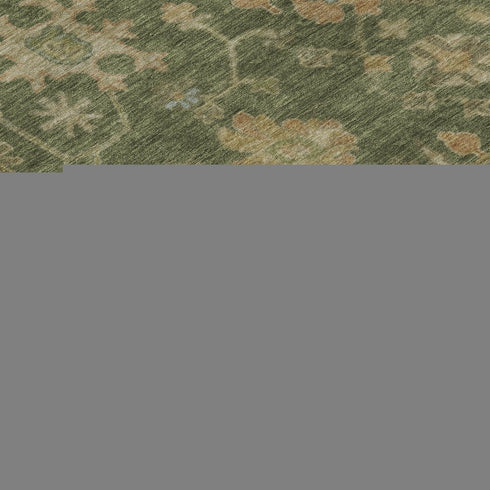 8' X 10' Fern Green Gold And Blue Floral Washable Area Rug With UV Protection