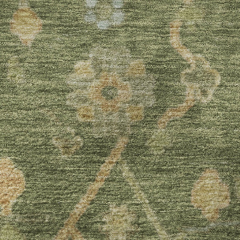 8' X 10' Fern Green Gold And Blue Floral Washable Area Rug With UV Protection