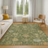 8' X 10' Fern Green Gold And Blue Floral Washable Area Rug With UV Protection
