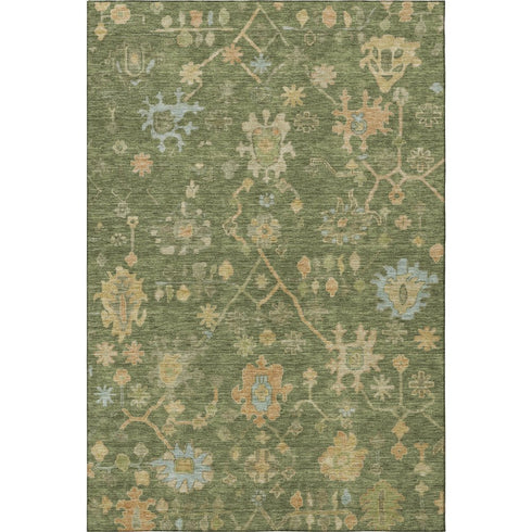 8' X 10' Fern Green Gold And Blue Floral Washable Area Rug With UV Protection