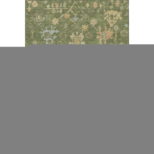 8' X 10' Fern Green Gold And Blue Floral Washable Area Rug With UV Protection